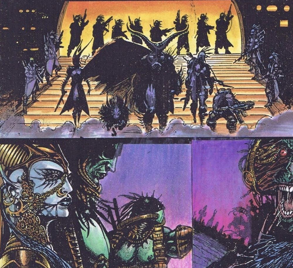 Interior art, Cybernary #2 (comic books, 1993) 
Textless detail, page 5

.

Welcome to Cyberweek! 
7 days where techno-fetishists take center stage 🤖

.

Cybernary was built with the exterior of a sex-bot, the interior of a killing machine and a human consciousness sandwiched somewhere in between… 

But today will be taking a look at some of the villains in the story because, well, just look at them 

What? It was the '90s

Hmm, I guess going into battle barechested sporting nipple chains never really caught on?

Okay, I'll toss in a page with the title character, too....  Or more accurately, the character mid-torturous transformation into Cybernary

See it in the full entry here-
https://www.tumblr.com/theakandrewscollection/802919640103878656/cybernary-2-comic-books-1993?source=share


1993 Cybernary art by Nick Manabat, color by Joe Chiodo. 

More info on the art- https://www.comicartfans.com/galleryroom.asp?gsub=183173 https://www.comicartfans.com/gallerypiece.asp?Piece=1537265

Cybernary was the 2nd half of a flip book with Deathblow

(Both covers on full entry - https://www.tumblr.com/theakandrewscollection/802919640103878656/cybernary-2-comic-books-1993?source=share
)

I  plan to do a larger retrospective on Cybernary in the future,  stay tuned



(textless detail from Cybernary #1, page 6 on main entry- https://www.tumblr.com/theakandrewscollection/802919640103878656/cybernary-2-comic-books-1993?source=share
 )

KinkInPopCulture #kink #bdsm #fetish #BodyModification #Cybernary #Comics #ComicBooks #1993 #1990s #Theme Week

