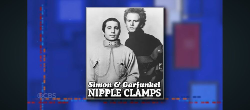 Screenshot from The Late Show television series depicting "Simon and Garfunkel Nipple Clamps" (2025)