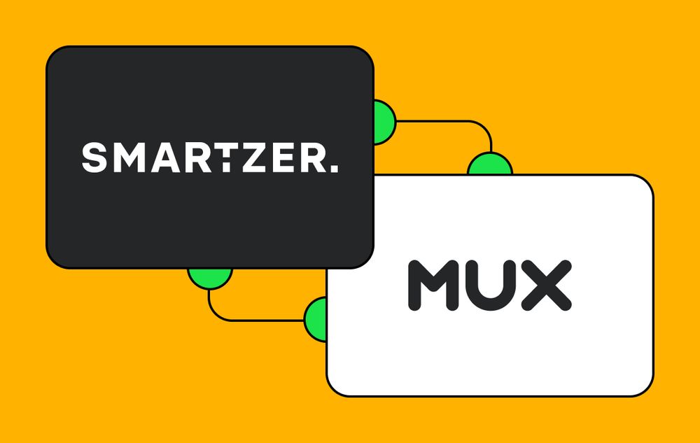 Smartzer logo on left and Mux logo on the right atop a yellow background