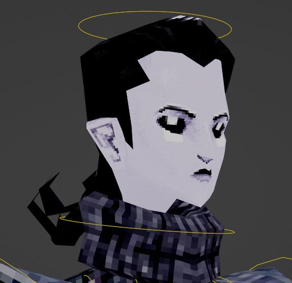 A character's face with her eyes open