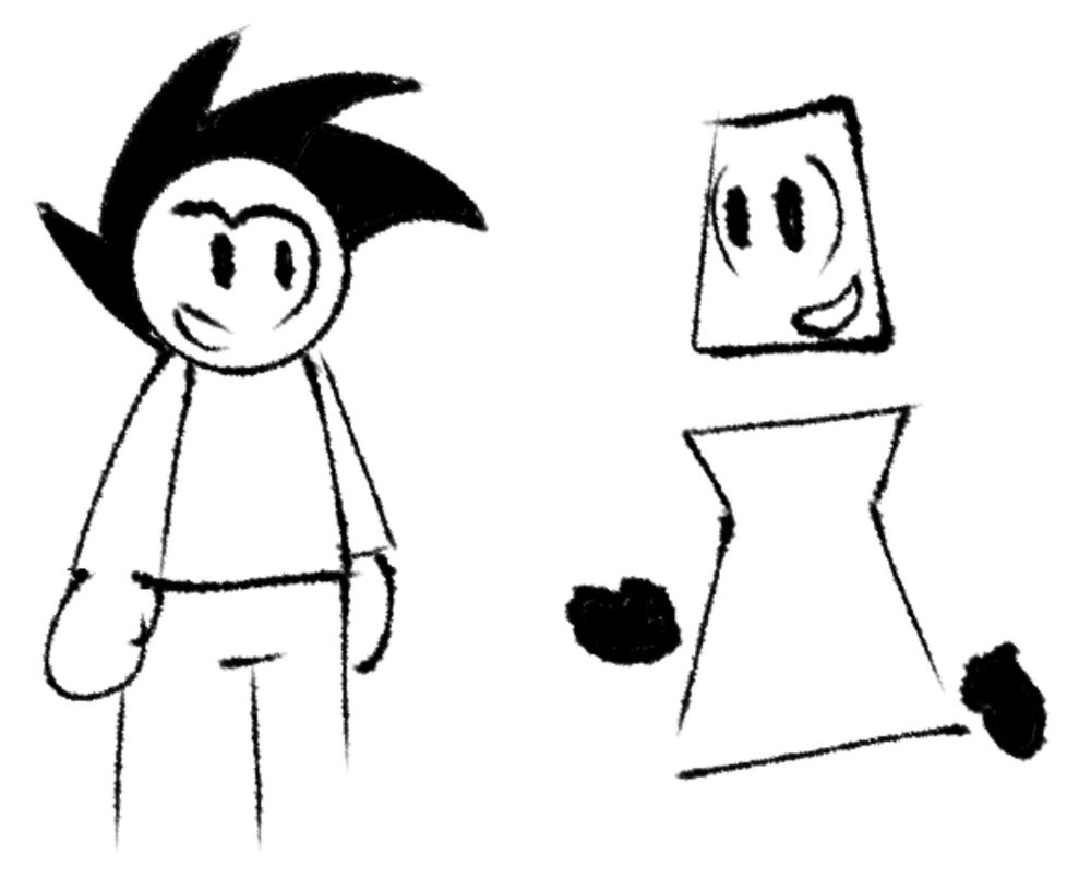 Red Shirt and Guy Man talking to each other.