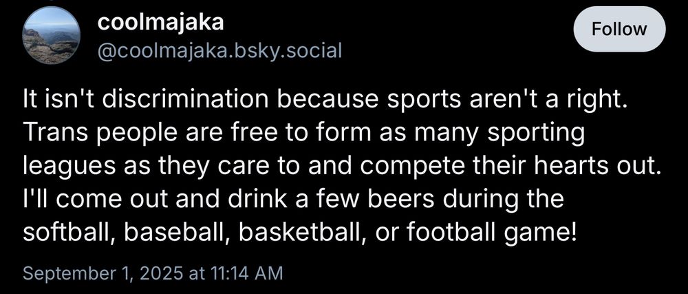 Screengrab of a post by BlueSky user and anti-trans bigot coolmajaka. Coolmajaka writes: 