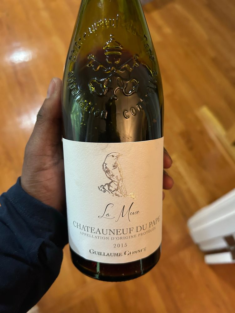 Bottle of 2015 Chateauneuf Du Pape from winemaker Guillaume Gonnet