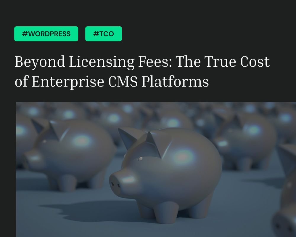 Dozens of shiny blue piggy banks in a uniform layout, used to visually represent the hidden and ongoing costs of enterprise CMS platforms beyond licensing fees.