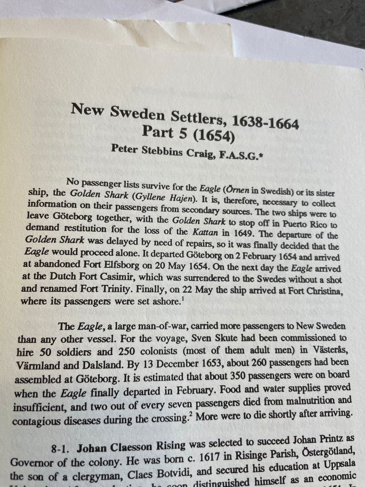 A paper about settlers of New Sweden