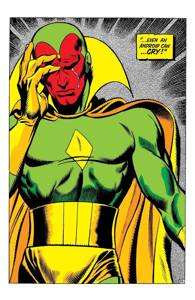 The Vision crying with the caption “even an android can cry”