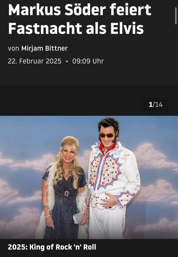 Markus Söder und seine Frau, verkleidet als Elvis und Priscilla