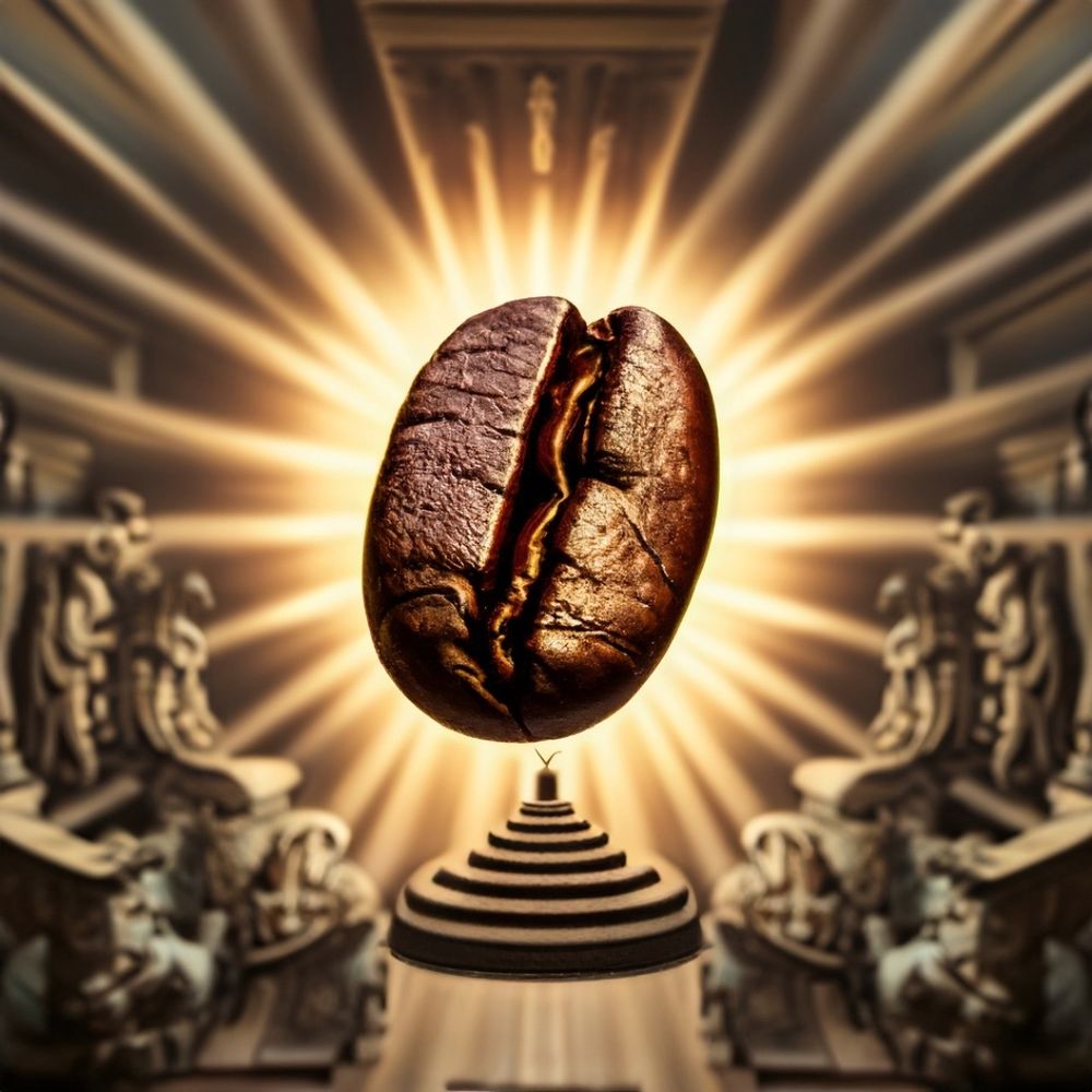 Große Kaffeebohne im Zentrum einer Anbetung.