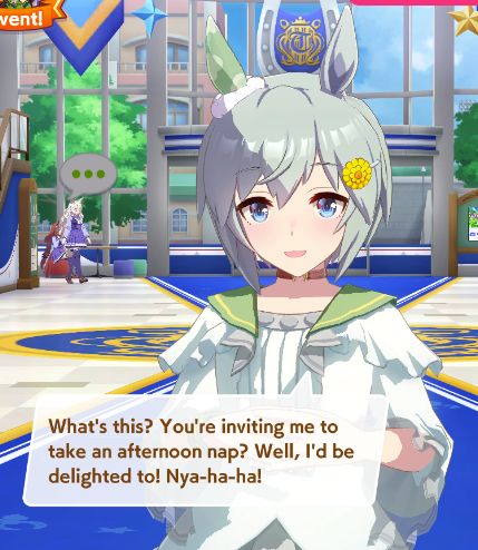 Seiun Sky saying "What's this? You're inviting me to take an afternoon nap? Well, I'd be delighted to! Nya-ha-ha!"