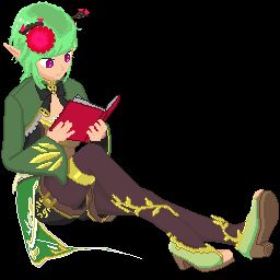 Pixel art of GaelenTV sitting, reading a book.