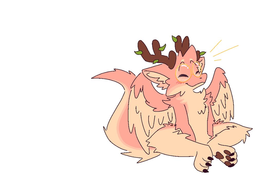 Pink furred dragon sitting and smiling