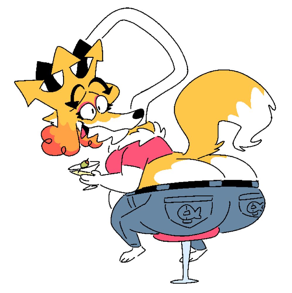 Delrose in her casual wear sitting on a stool holding a martini 