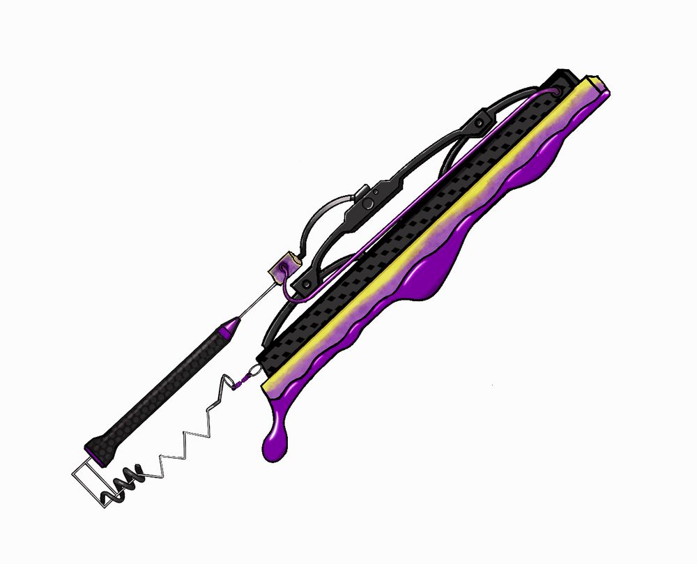 Digital art of Splatoon 3’s splatana wiper with purple ink dripping off the blade
