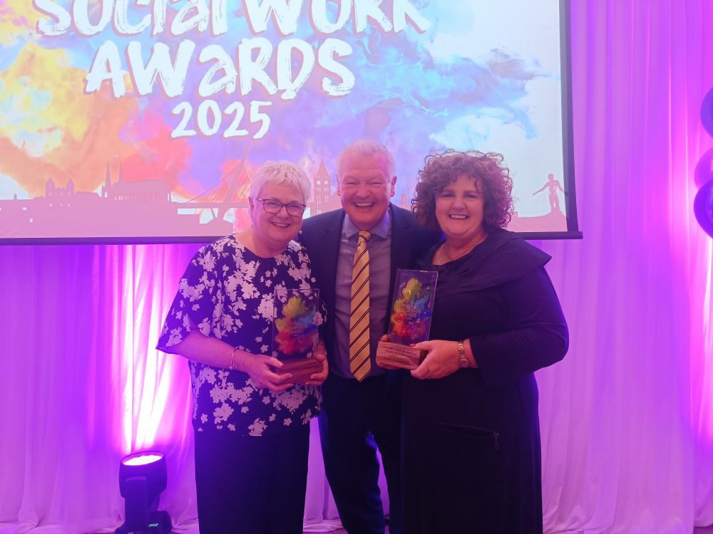 Patricia Higgins Declan McAllister and Marion O'Rourke at the Northern Ireland Social Work awards in the Manor House, Killadeas, Enniskillen