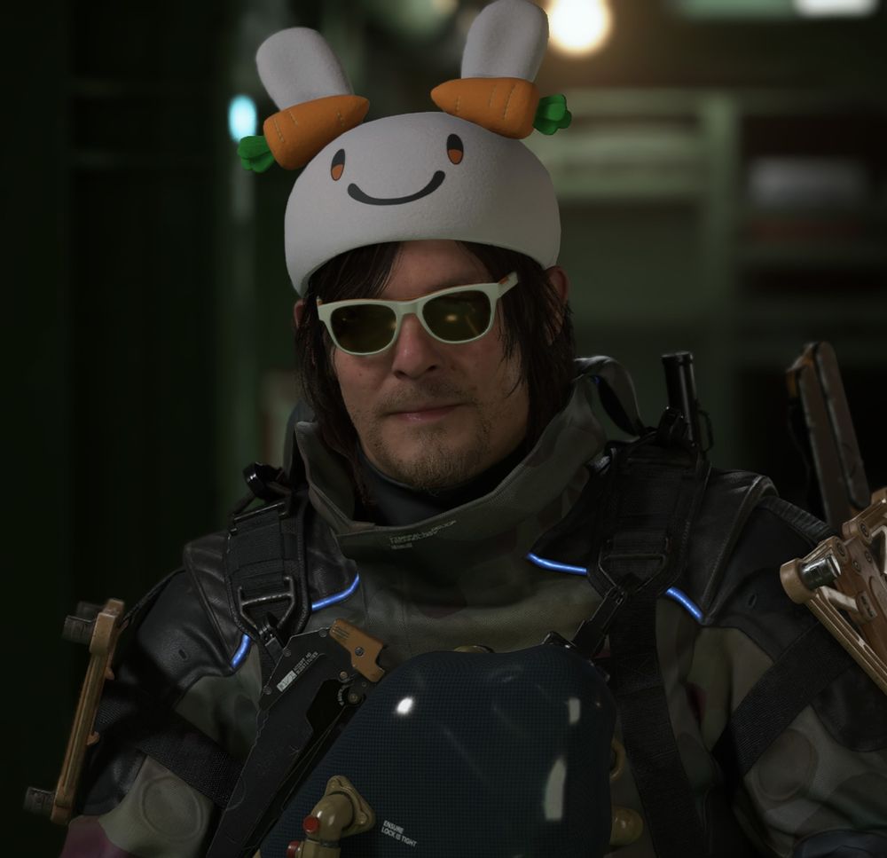 Sam Bridges from Death Stranding 2 wearing his Peko hat!