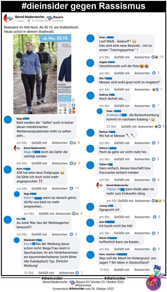 Screenshot eines Aldi Werbungsprospekt Reposted von der AFD mit Facebook Kommentaren