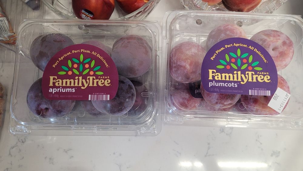 A box of "apriums" next to a box of "plumcots"