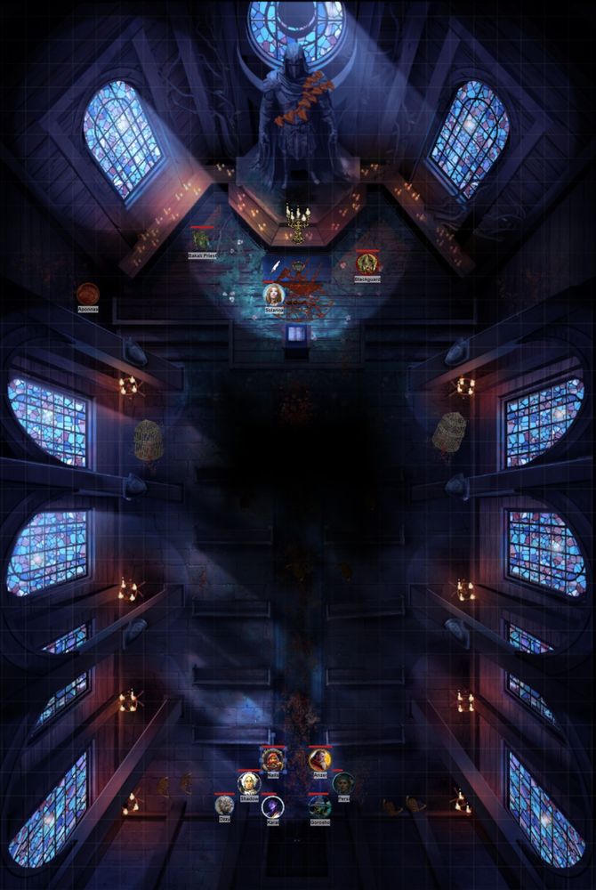 Screenshot: Dragonlance heroes interrupt a dark ritual at a defiled temple