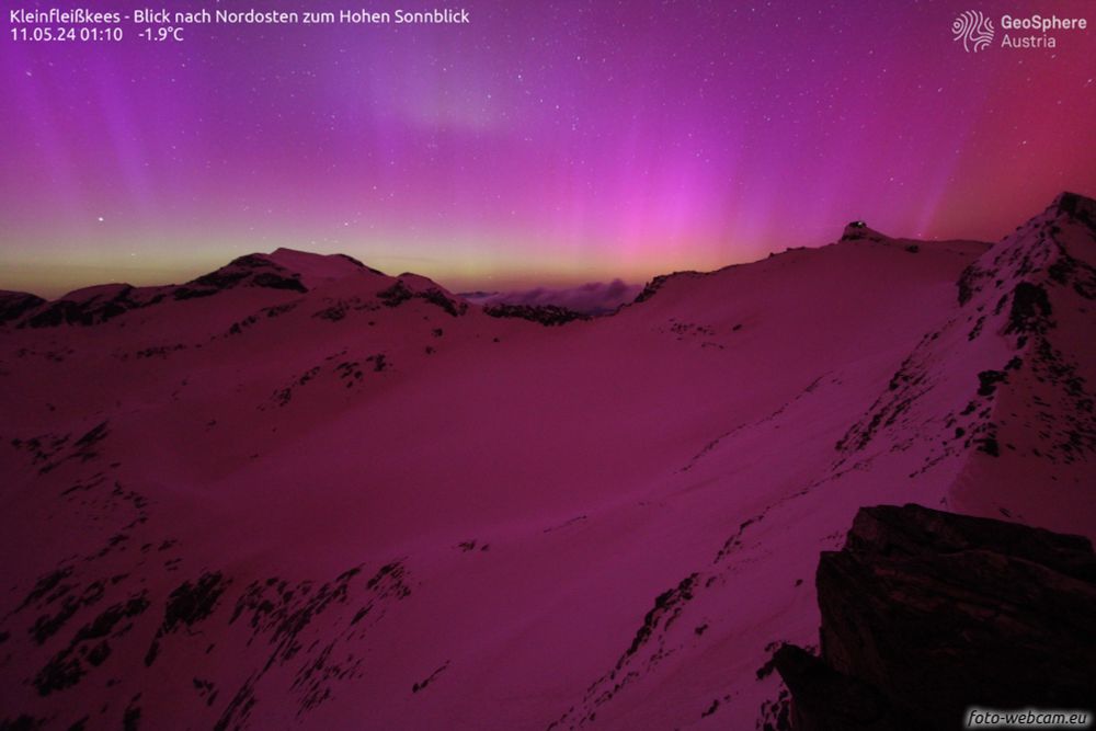 Aurora over the Sonnblick Observatory in Austria on 11 May 2024