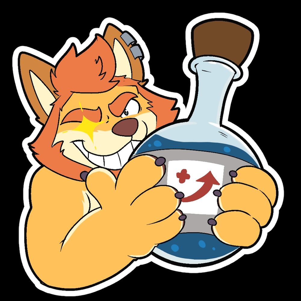 Rune grinning wickedly and holding a growth potion