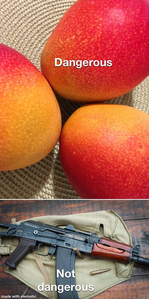 Dangerous: picture of mangos. 
Not dangerous: picture of AK-47