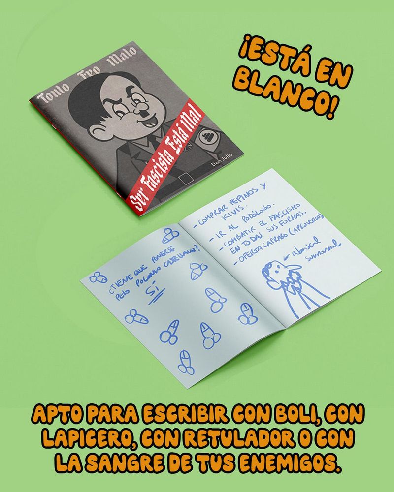 ¡Está en blanco! Apto para escribir con boli, con lapicero, con retulador o con la sangre de tus enemigos.