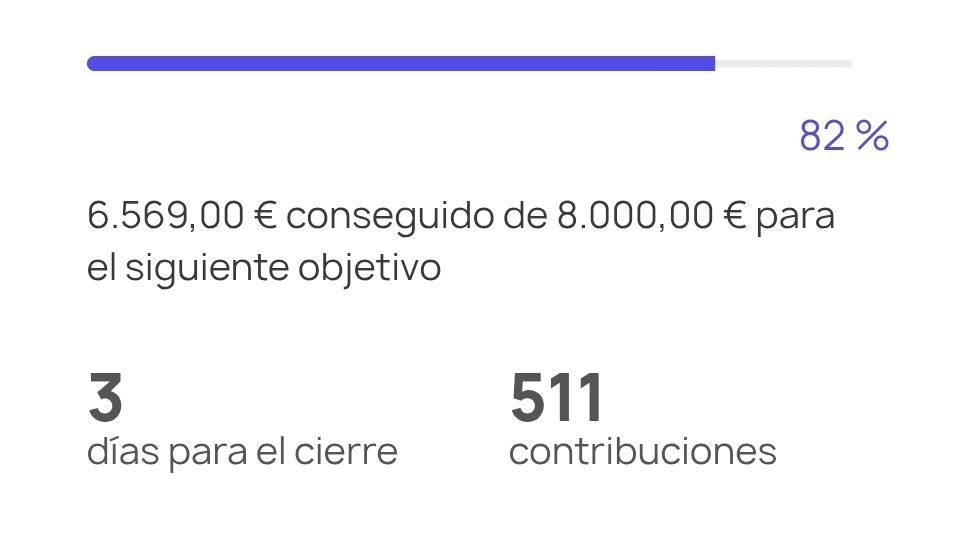 6569 euros conseguidos de 8000 para el siguiente objetivo. 3 días para el cierre. 511 contribuciones.