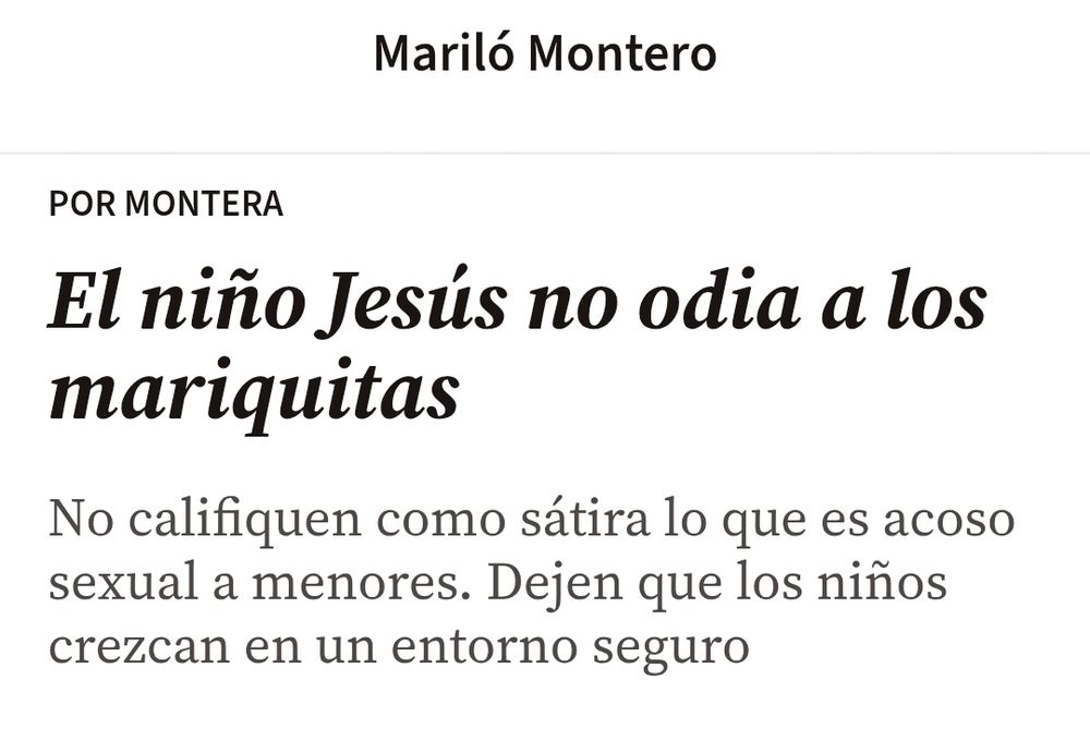 Destacado de una columna de opinión de Mariló Montero sobre el cuaderno EL NIÑO JESÚS NO ODIA A LOS MARIQUITAS: 