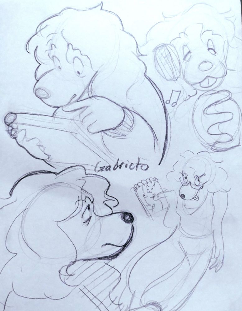 various sketches of my poodle fursona existing 