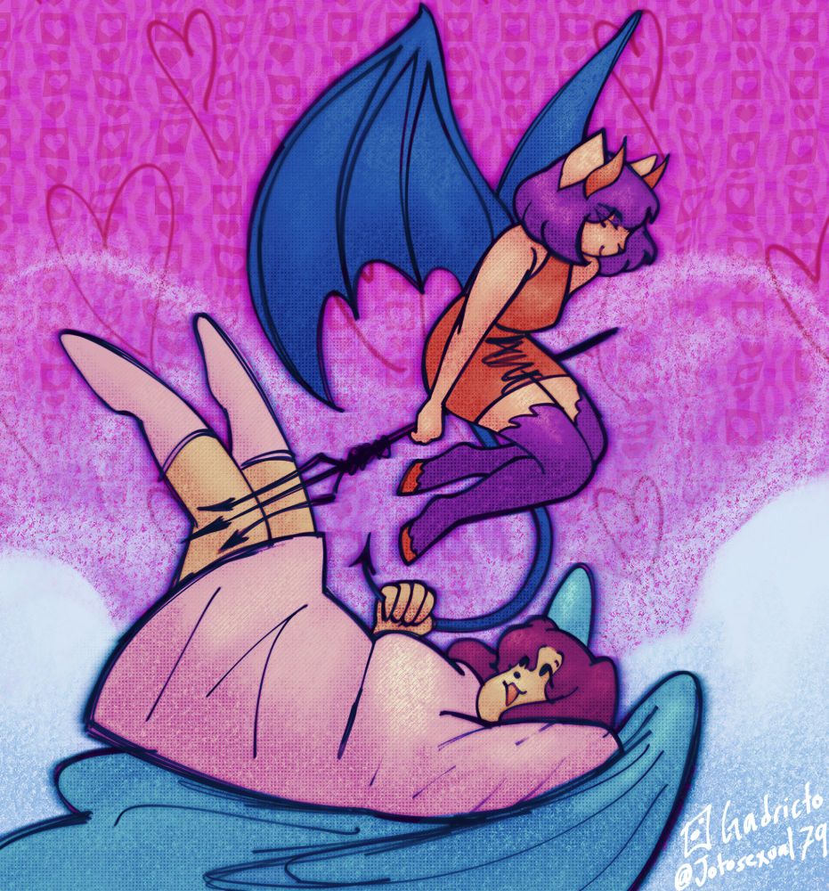 Drawing of my original characters Amelia as an angel and Minerva as a demon 