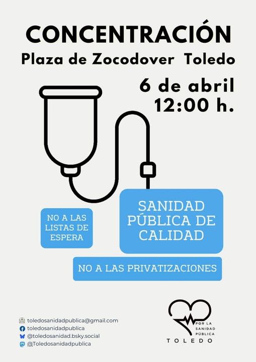 Concentración a las 12h del 6 de abril en la Plaza de Zocodover en Toledo