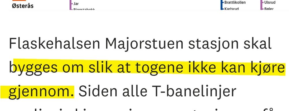 Flaskehalsen Majorstuen stasjon skal bygges om slik at togene ikke kan kjøre gjennom.