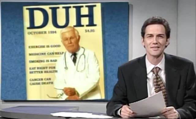 Norm Macdonald next to a screenshot of Duh Medical Journal
