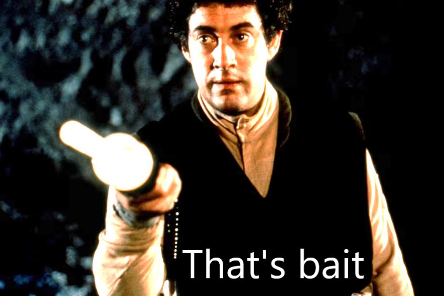 Gareth Thomas as Blake with "That's bait" subtitle