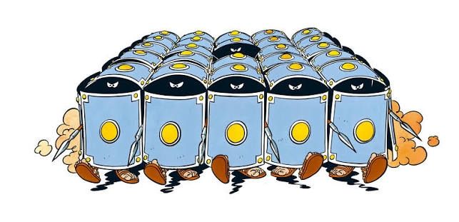 Imagen típica de los soldados romanos haciendo su barrera de escudos en los comics de Astérix y Obélix.