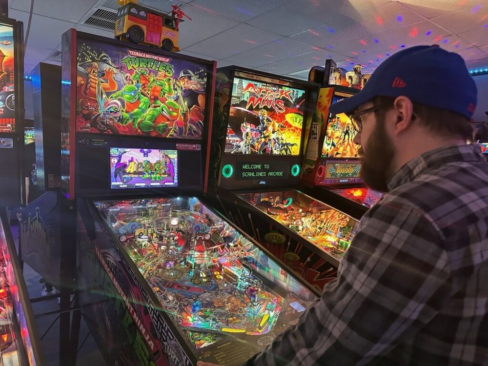 Me playing the Teenage Mutant Ninja Turtles pinball game