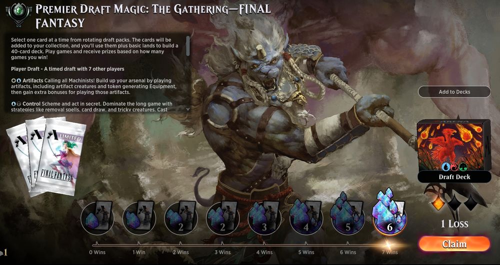 7-1 record in Premier Draft on Magic: The Gathering Arena.