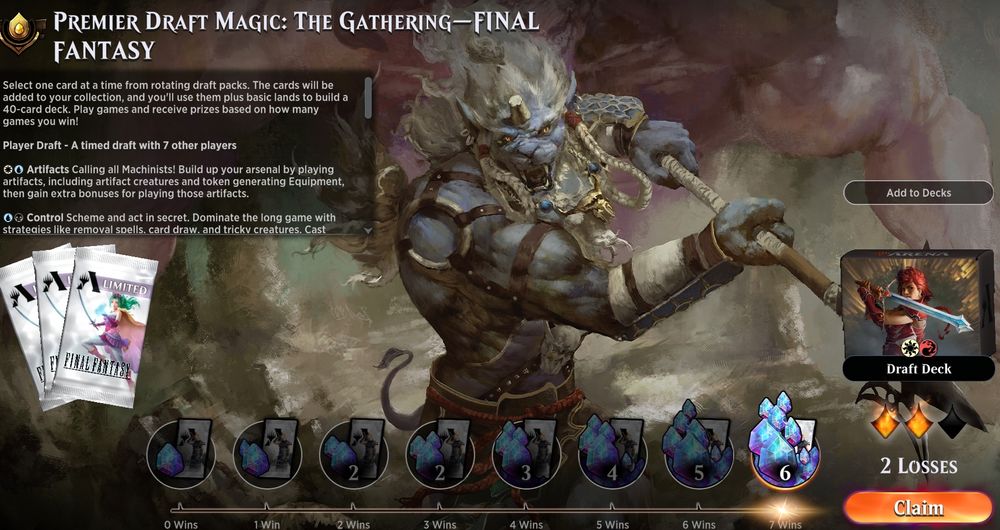 7-2 record in Premier Draft Magic: The Gathering Final Fantasy