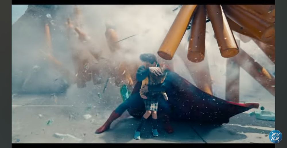 Superman saving a young girl.