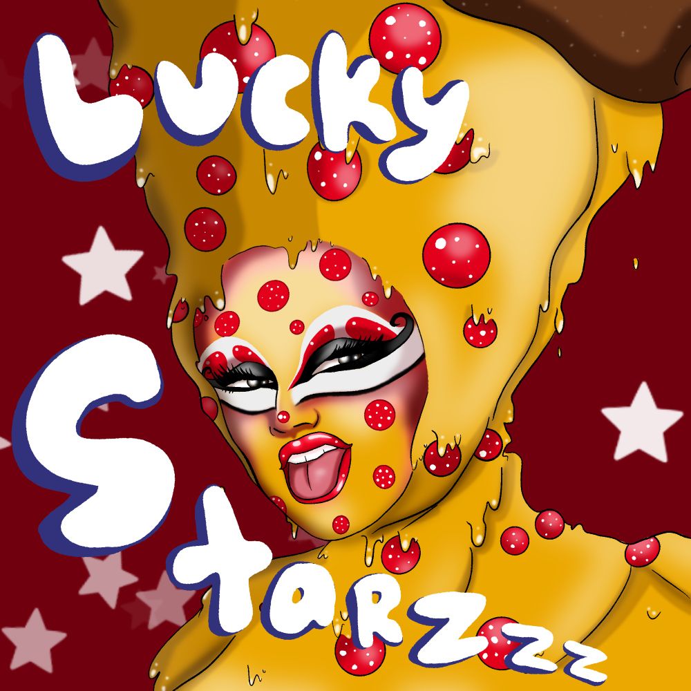 Lucky Starzzz drag queen from RuPauls drag race dressed as a slice of pepporoni pizza.