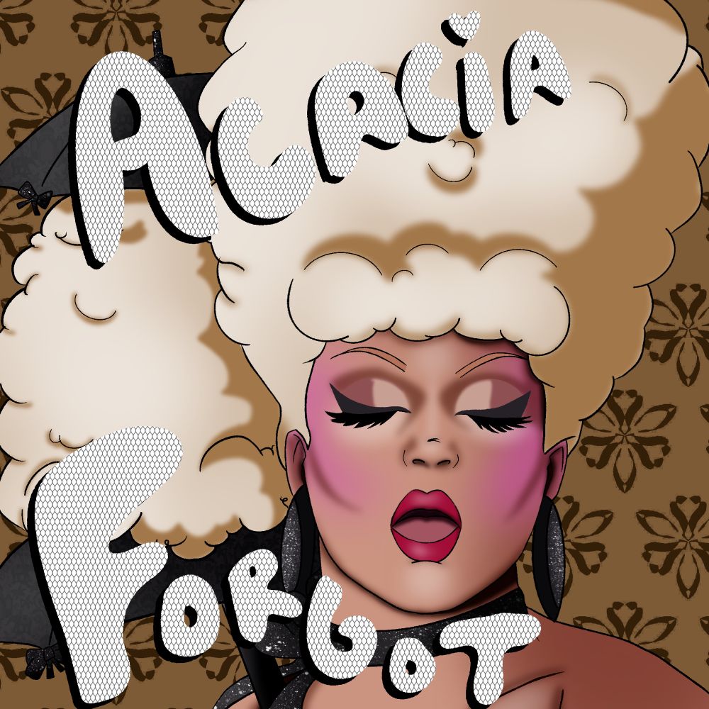 A portrait of acacia forgot from rupauls drag race from the wigs runway 