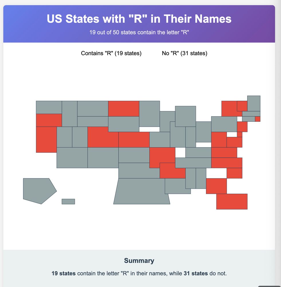 Claude's map of states containing an "R"