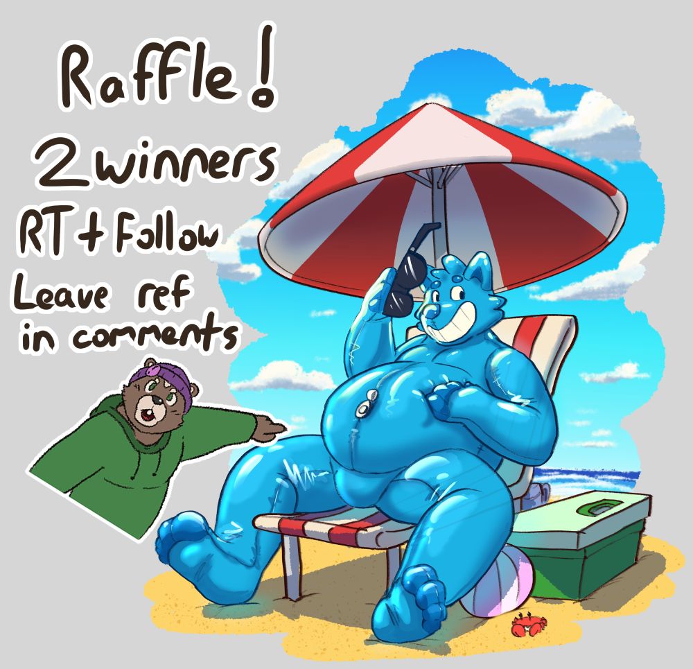 Raffle time! 2 winners will be selected this time, retweet this post, follow, and leave your ref sheet in the comments for a chance to win! The image on the right is of a YCH pooltoy looking quite happy reclining at the beach. 