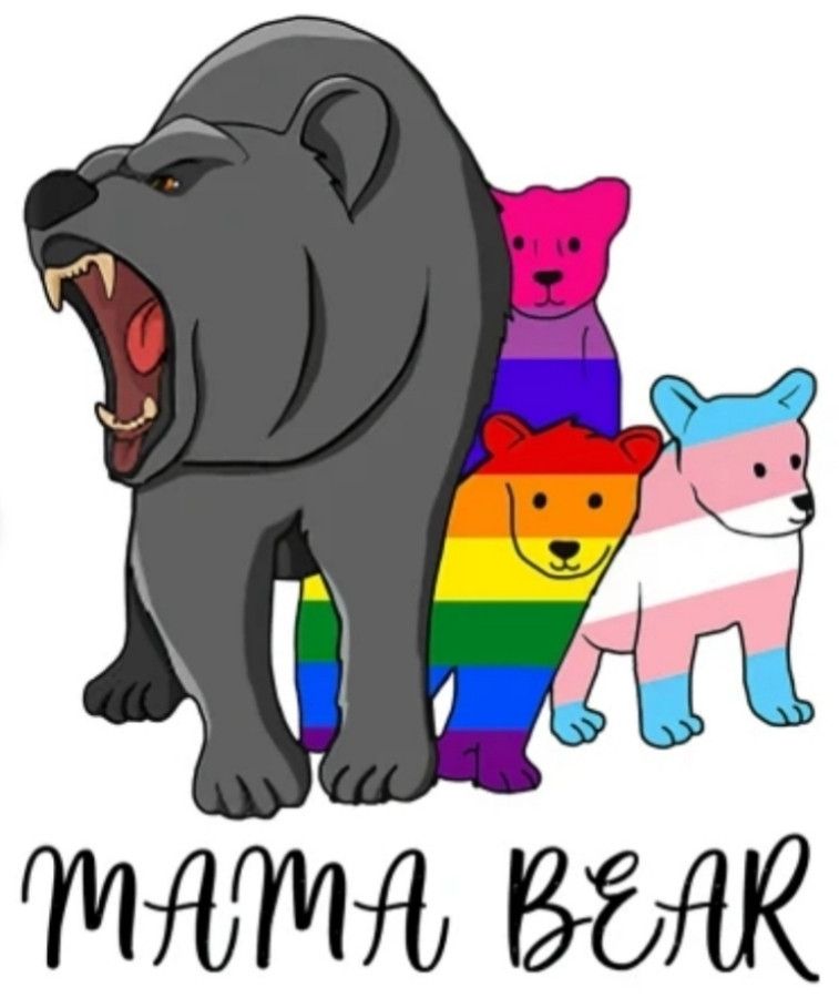 Roaring Mama bear protecting LGBTQIA+ cubs