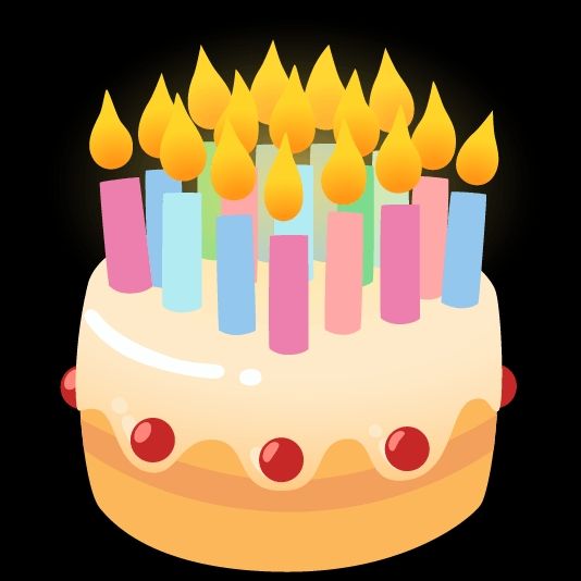 Birthday cake with candles lit.