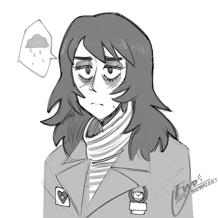 sketch of Anya from the 2024 indie horror game Mouthwashing. she has a gloomy expression.