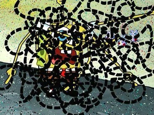 A still image screenshot from the TV show Spongebob Squarepants of Spongebob losing his shit.