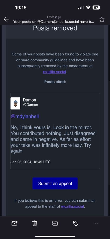 Email notification of the post that go my account suspended