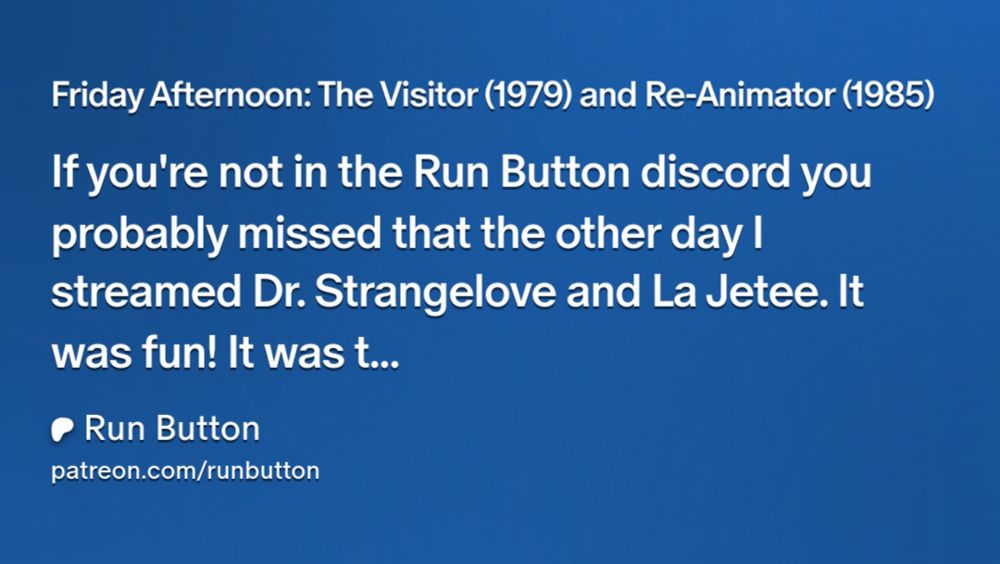 Friday Afternoon: The Visitor (1979) and Re-Animator (1985) | Run Button