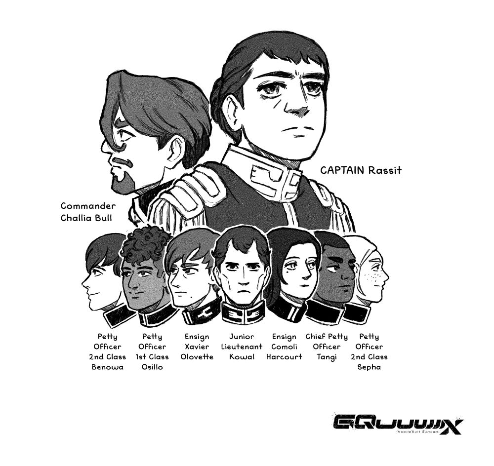 Supernote drawing of the crew of the Sidon in Gundam GQuuuuuuX